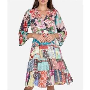 Johnny Was Blue and Pink Ruffled Tiered Sundress